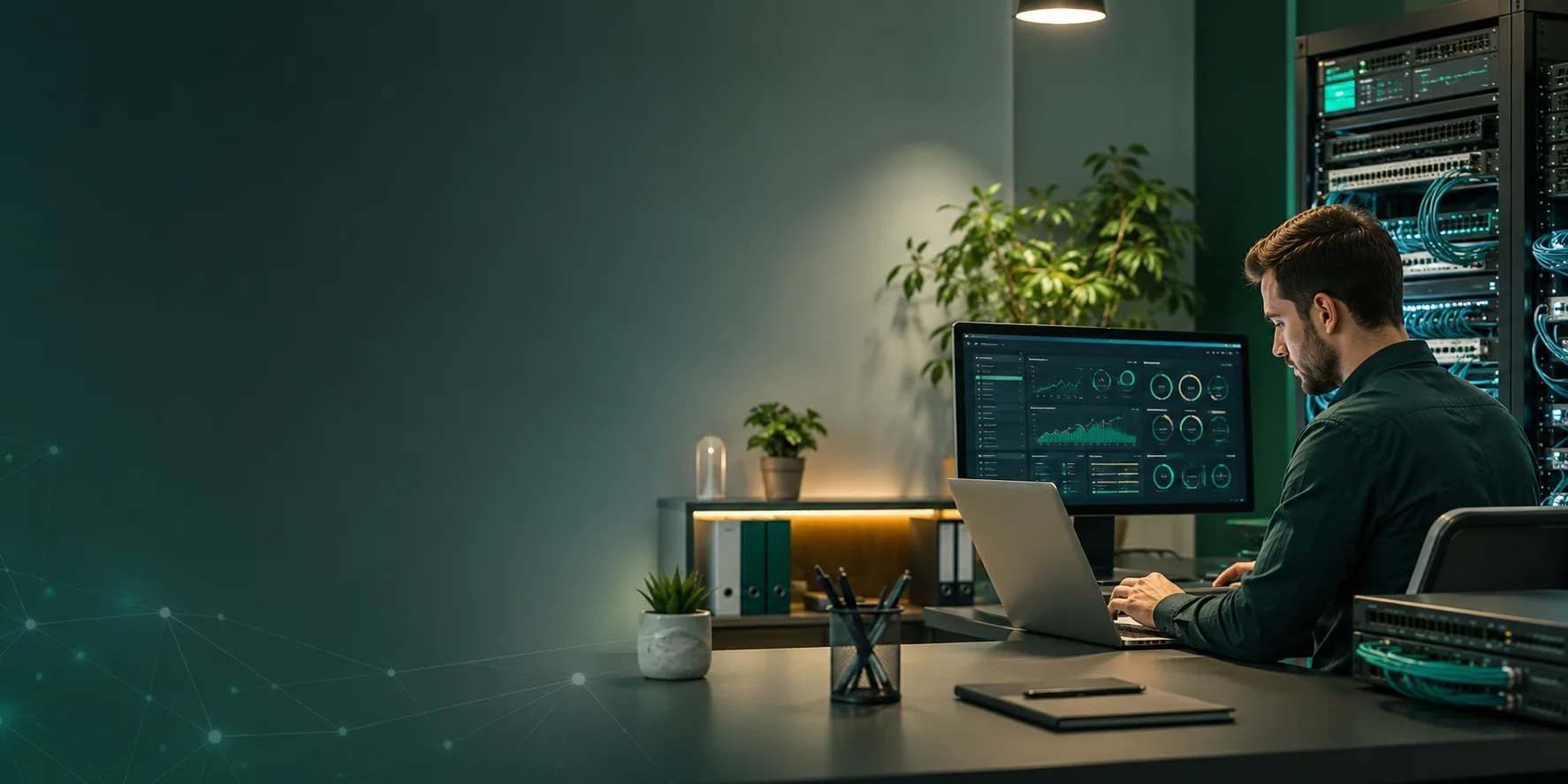 Técnico informático trabajando en infraestructura empresarial